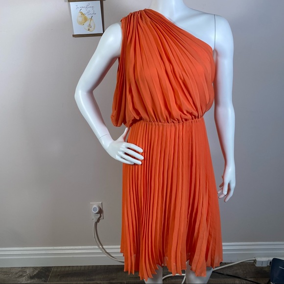 W118 by Walter Baker Orange one shoulder a line pleated dress size S - Picture 6 of 8